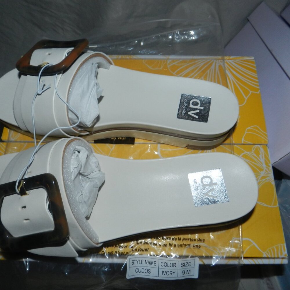DV DOLCE VITA WOMEN'S CASTOR TORTOISE SHELL BUCKLE SANDALS IVORY🆕FAST😮💨⚡🚚 - Picture 15 of 15